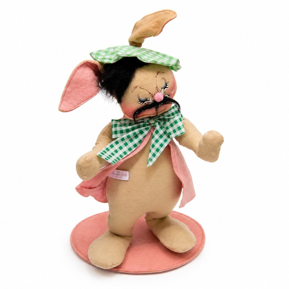 Annalee Easter Bunny‎ Doll 20" Pink Green Gingham Mustache Vintage Excellent